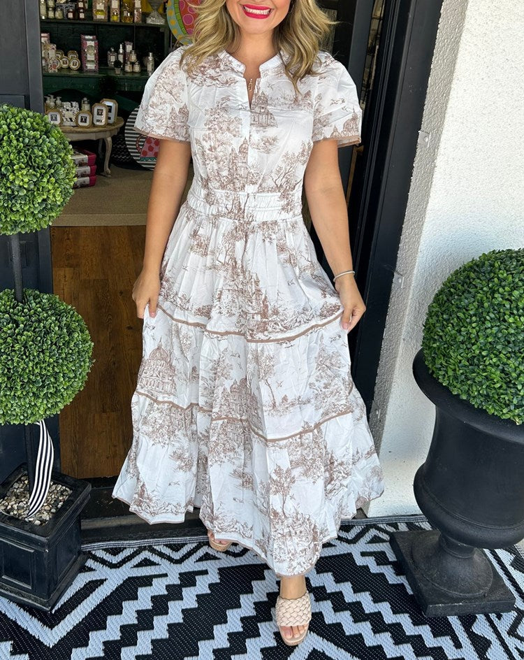 Ortrud | Vestido Largo De Manga Corta Con Estampado Y Volantes