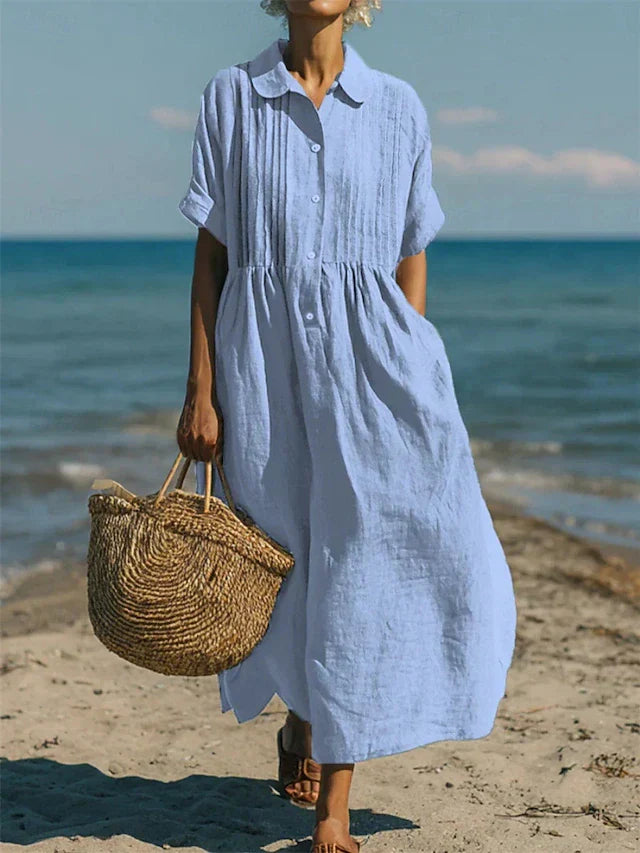 Janny - Vestido Camisero Midi Con Botones en la Parte Delantera
