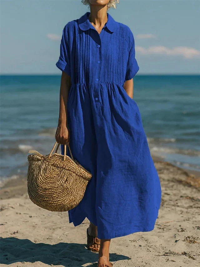 Janny - Vestido Camisero Midi Con Botones en la Parte Delantera