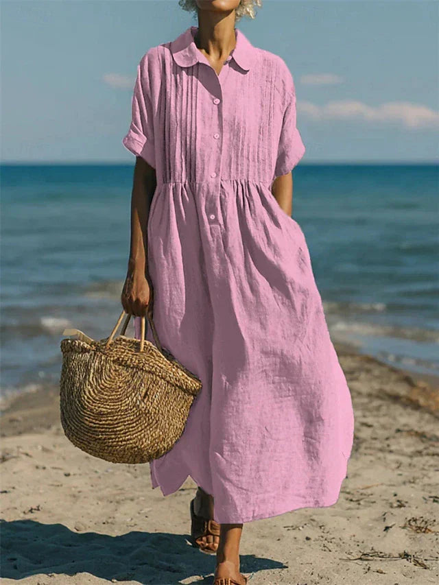 Janny - Vestido Camisero Midi Con Botones en la Parte Delantera
