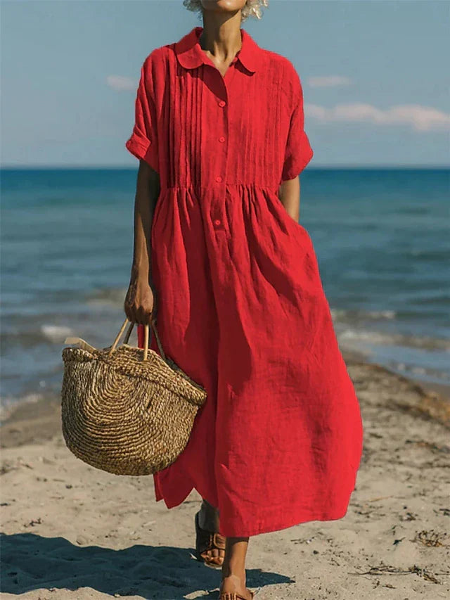 Janny - Vestido Camisero Midi Con Botones en la Parte Delantera