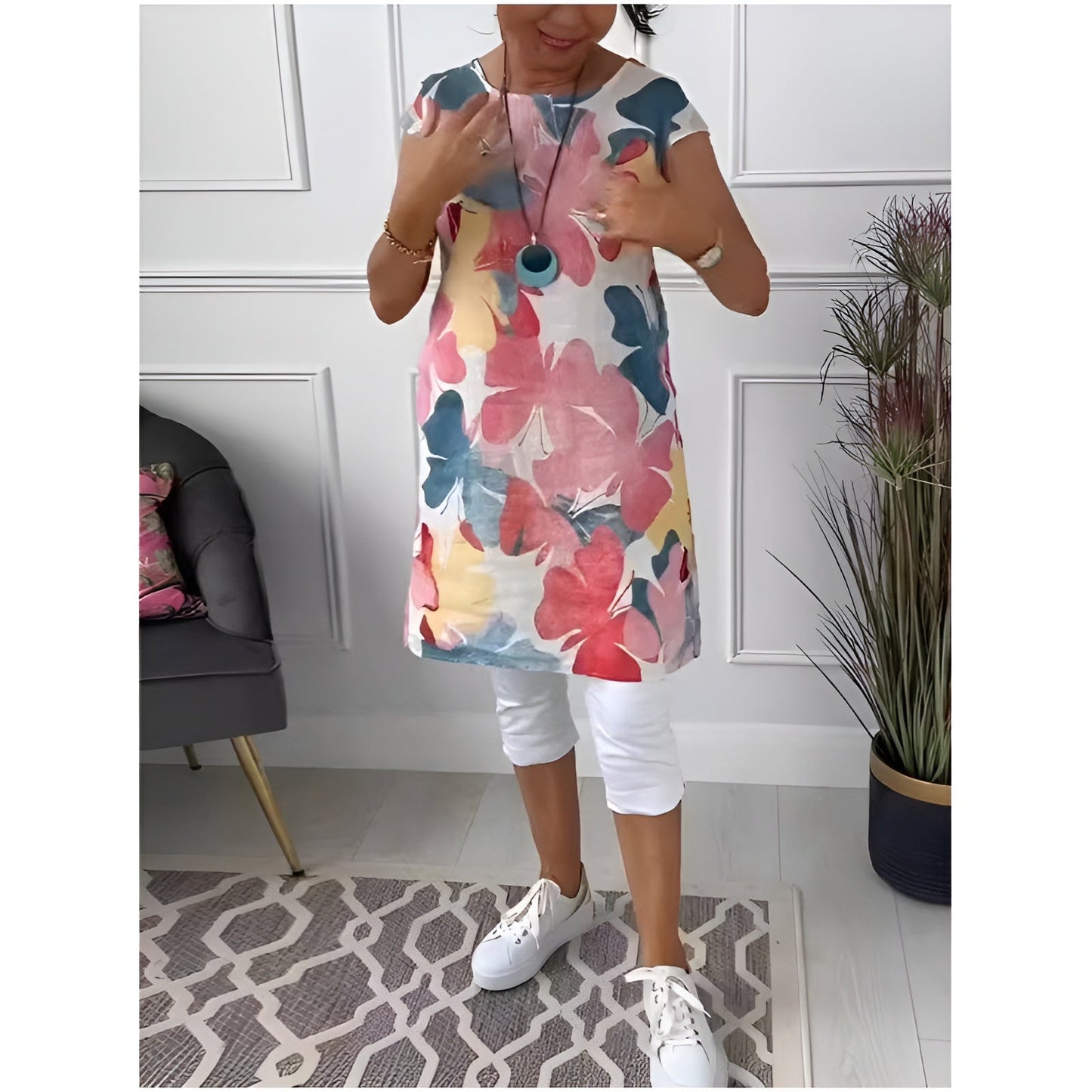Tonya | Vestido Floral Recto Con Bolsillos