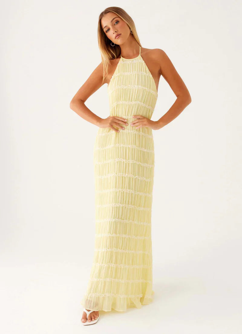 Falkenberg | Vestido Largo Con Textura Y Cuello Halter