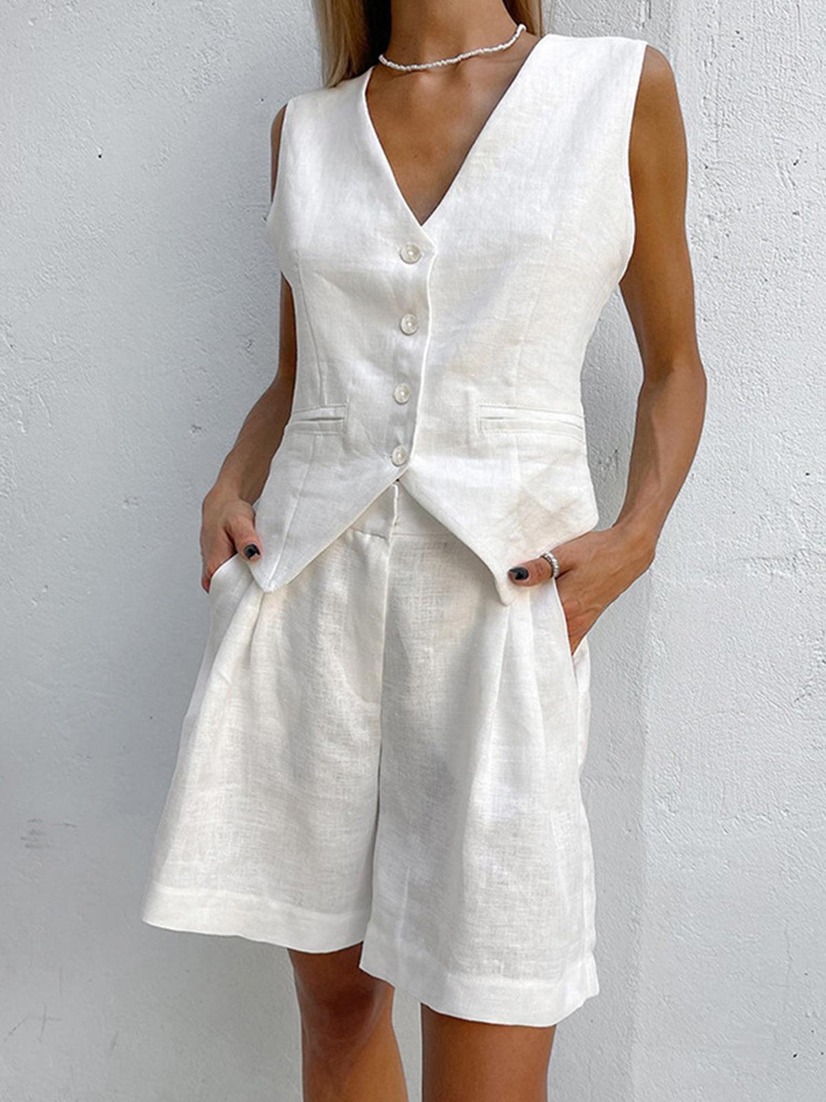 Dynisa | Conjunto De Chaleco Y Pantalones Cortos Con Cuello en V Y Cierre Frontal Con Botones