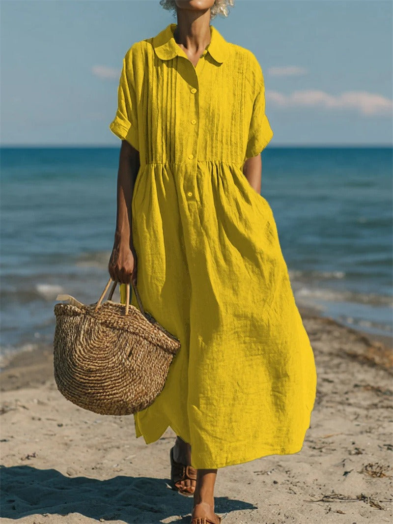 Janny - Vestido Camisero Midi Con Botones en la Parte Delantera