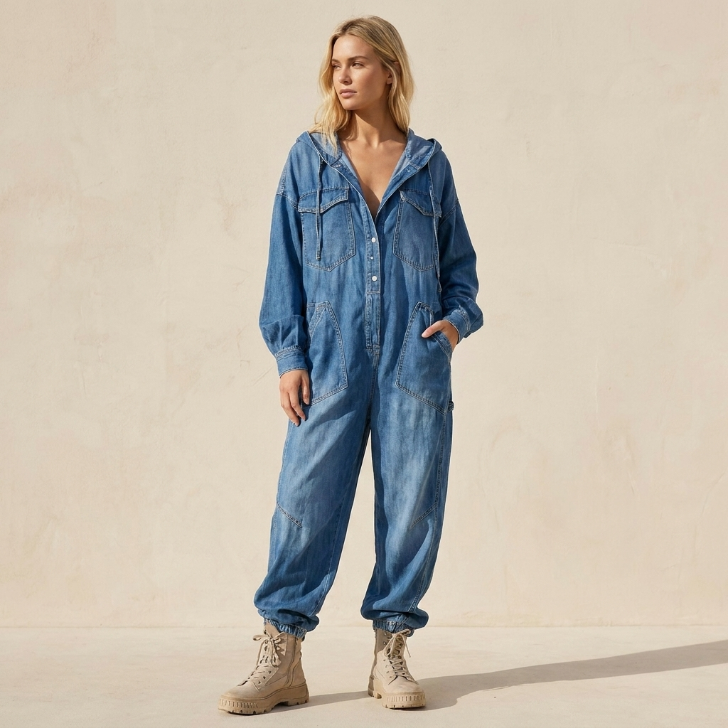 Estielle - Mono de Manga Larga Con Capucha de Denim