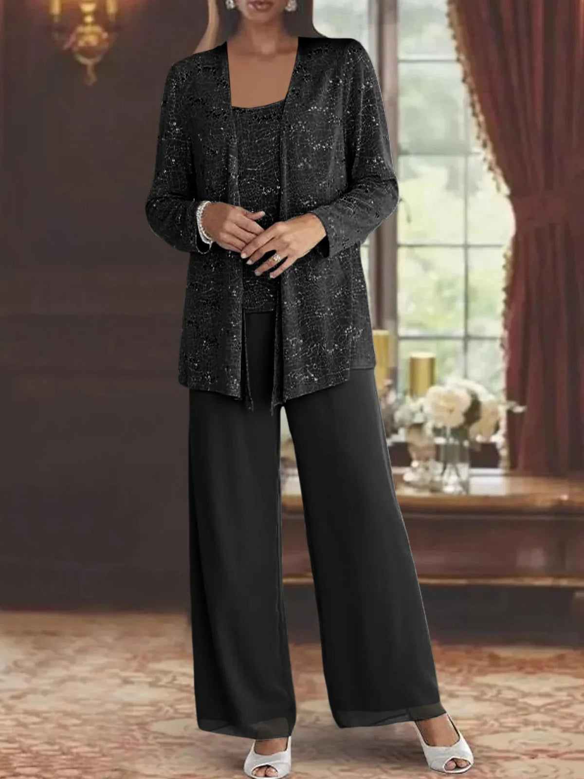 Gimena | Conjunto De Tres Piezas Con Chaqueta Y Pantalones De Lentejuelas