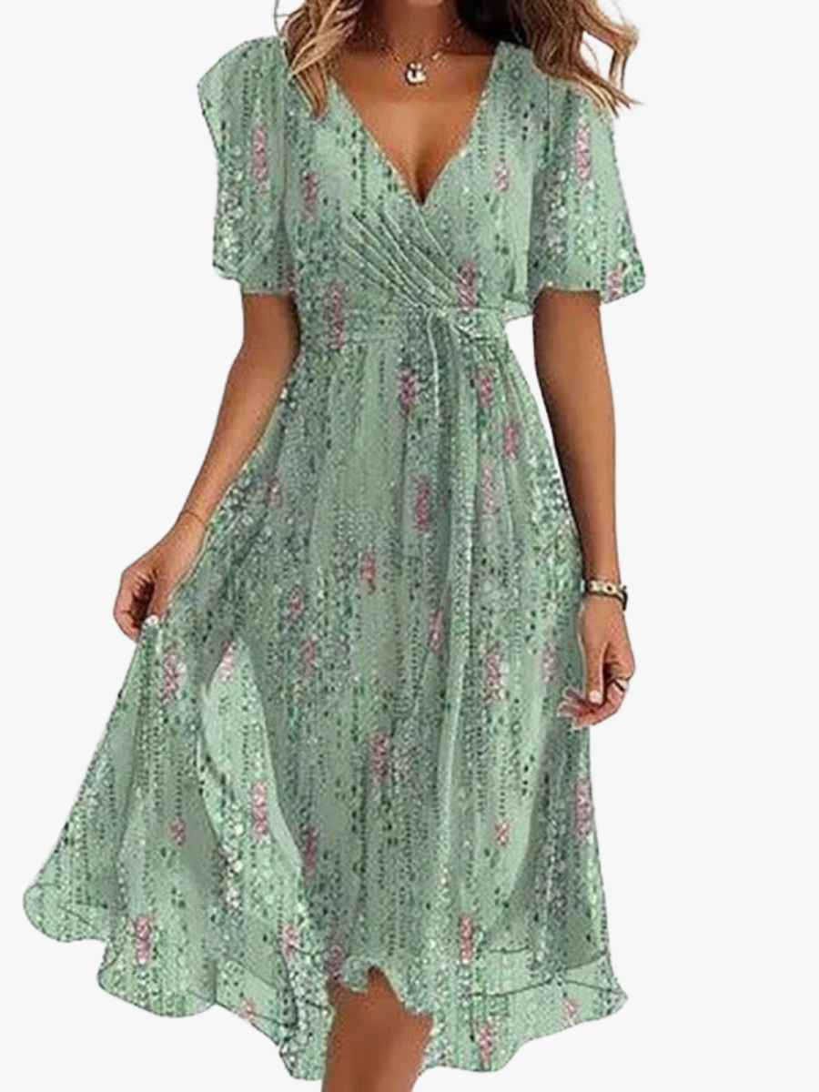Senim - Vestido Midi Floral Con Cuello en V