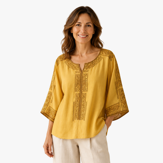 Alivette | Blusa de lino bordada amarilla