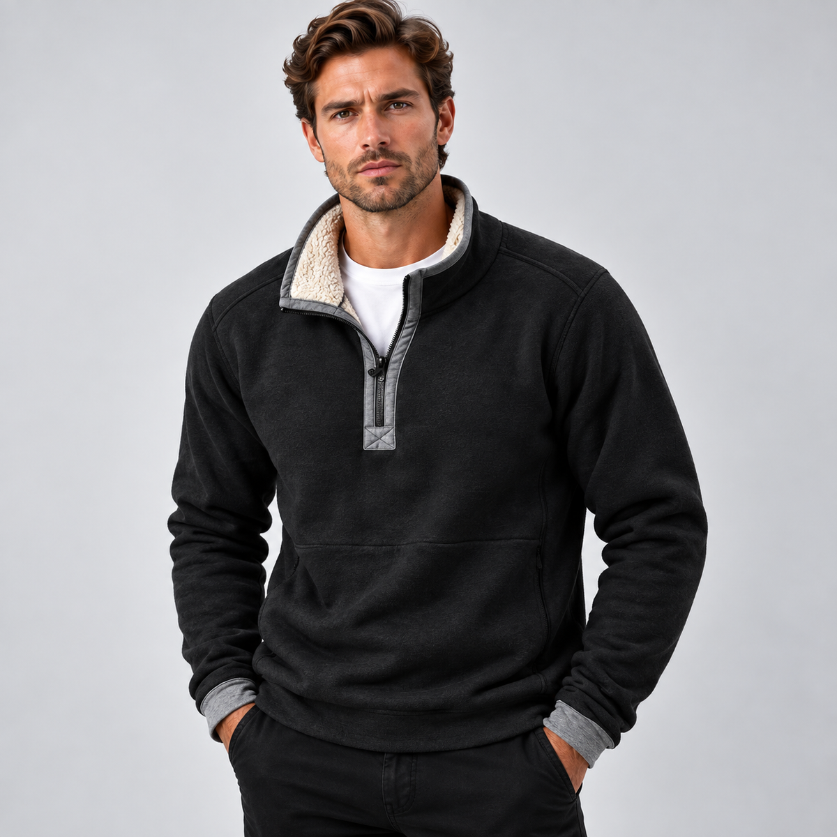 Thanakrit | Pullover con Cierre Cuartel y Cuello Suave