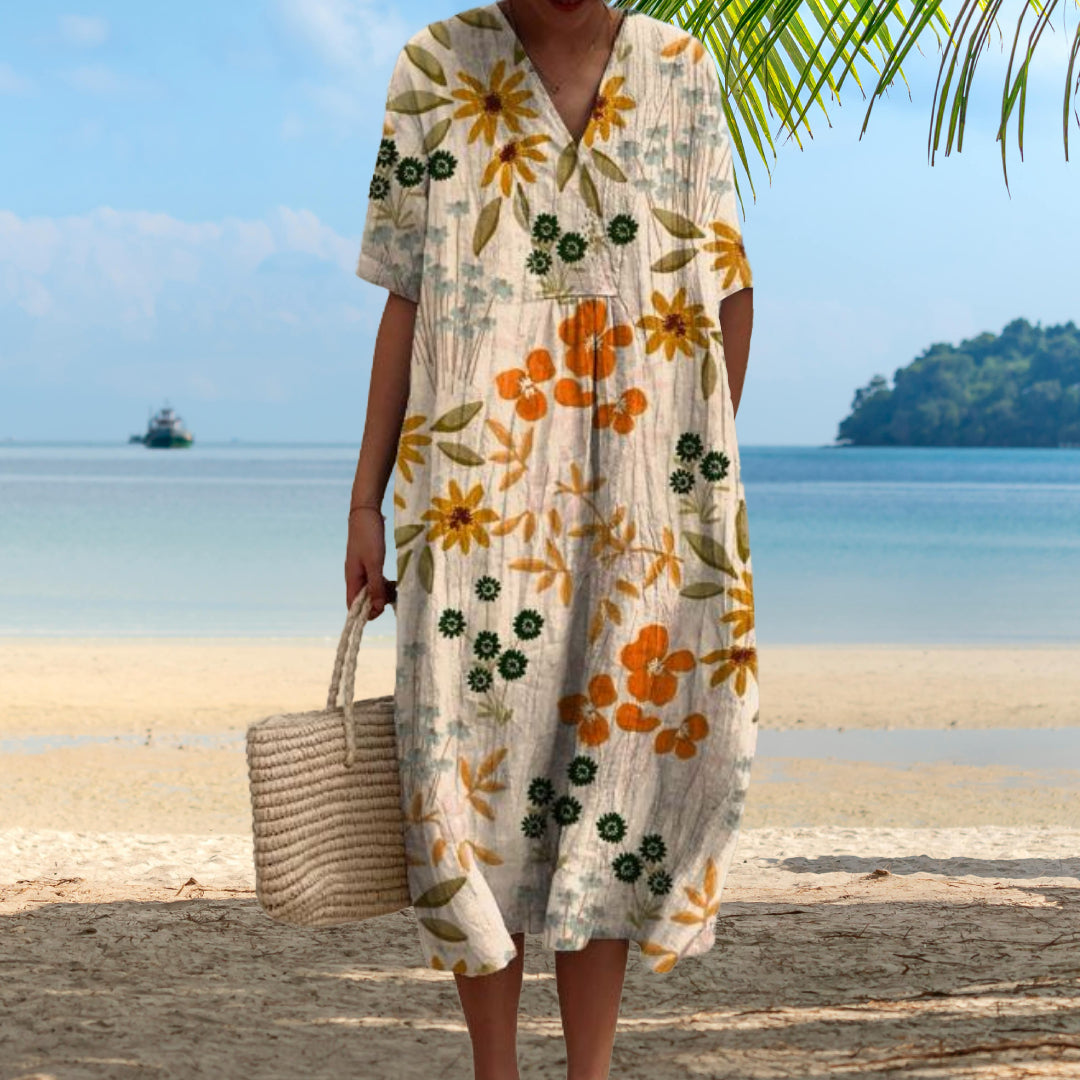 Lora | Vestido Midi Floral Cuello V
