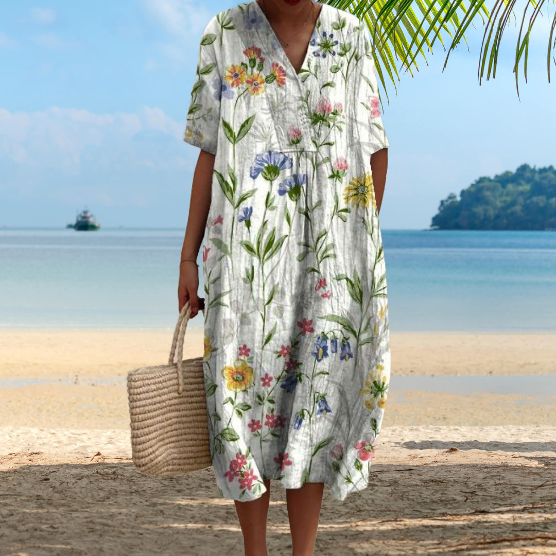 Lora | Vestido Midi Floral Cuello V