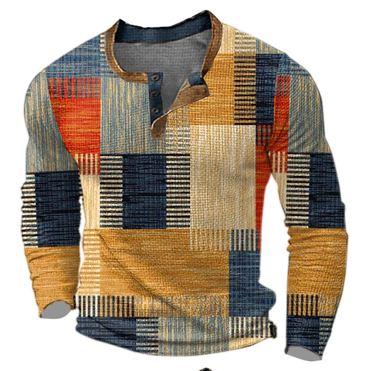 Cyprian | Camiseta Henley De Manga Larga Con Diseño Patchwork