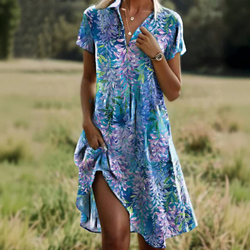 Rasanjali - Vestido Midi Con Estampado Floral y Cuello en V