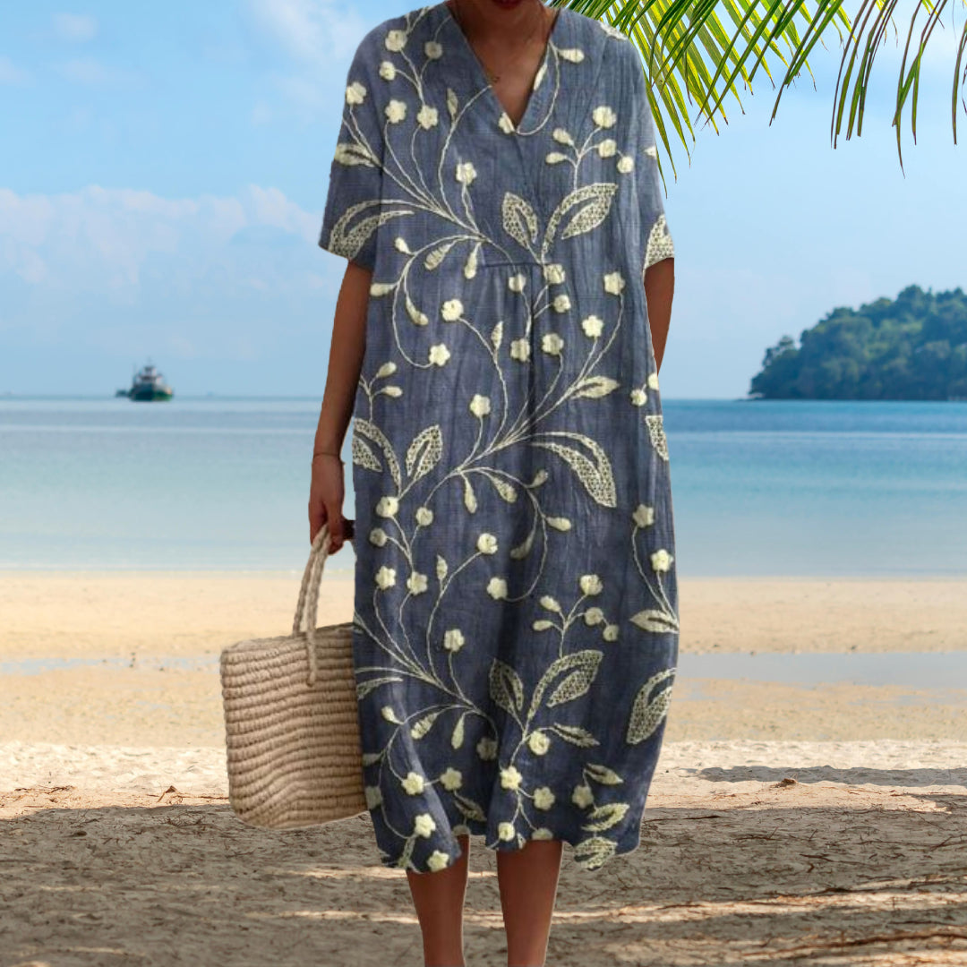 Lora | Vestido Midi Floral Cuello V