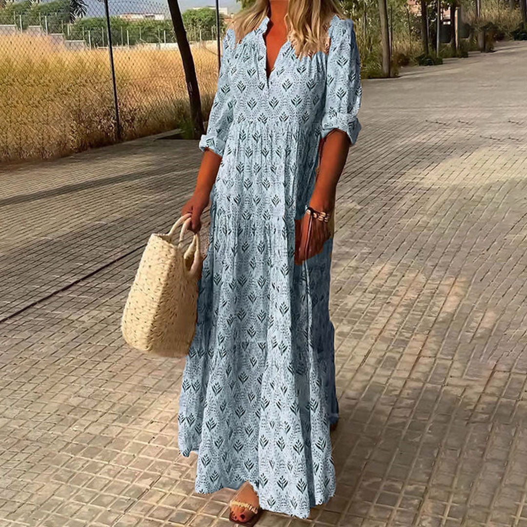 Kadence | Vestido largo Holgado con Estampado y Cuello en V