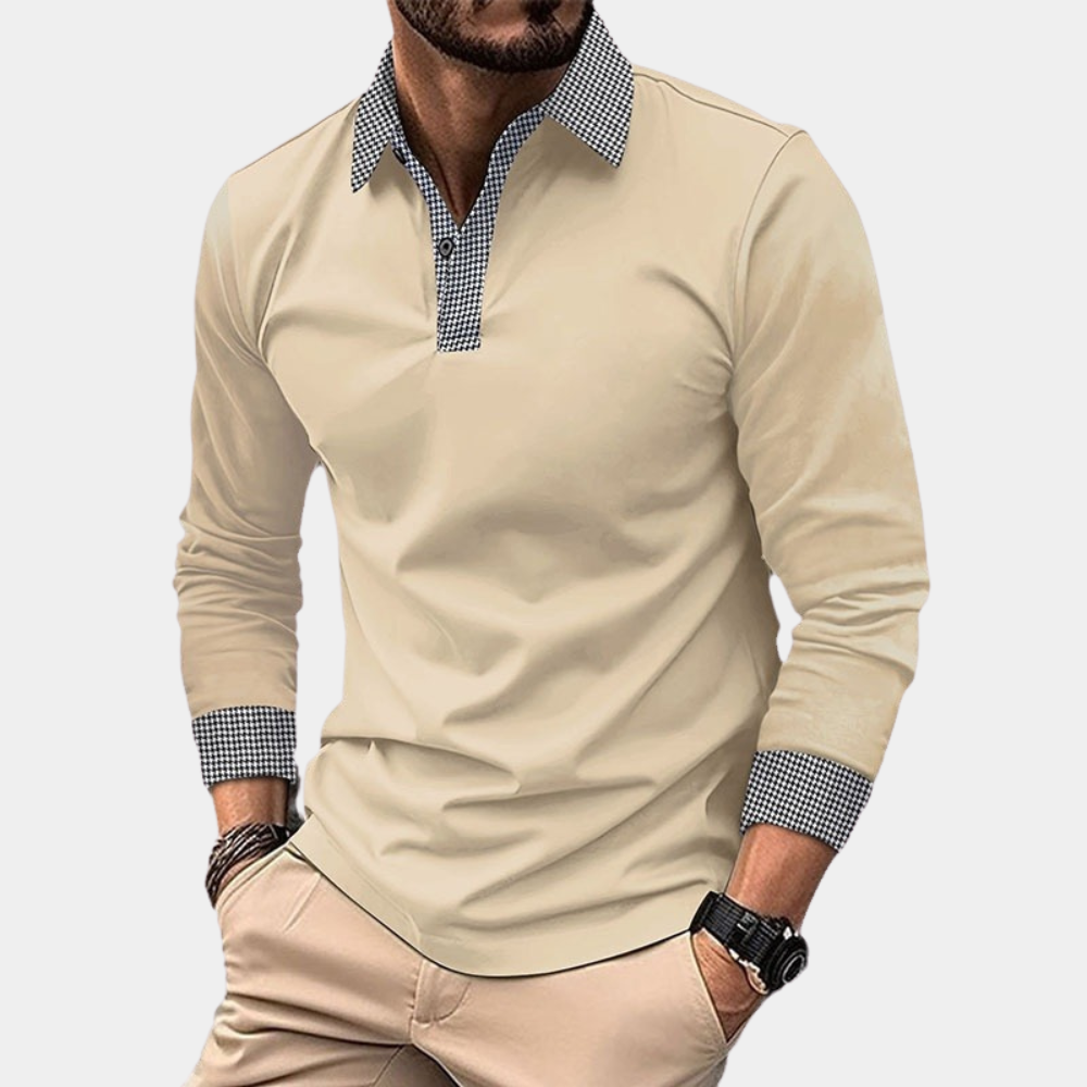 Clément | Polo de Manga Larga con Cuello Cuadriculado