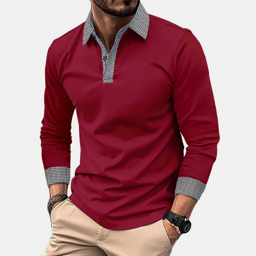 Clément | Polo de Manga Larga con Cuello Cuadriculado