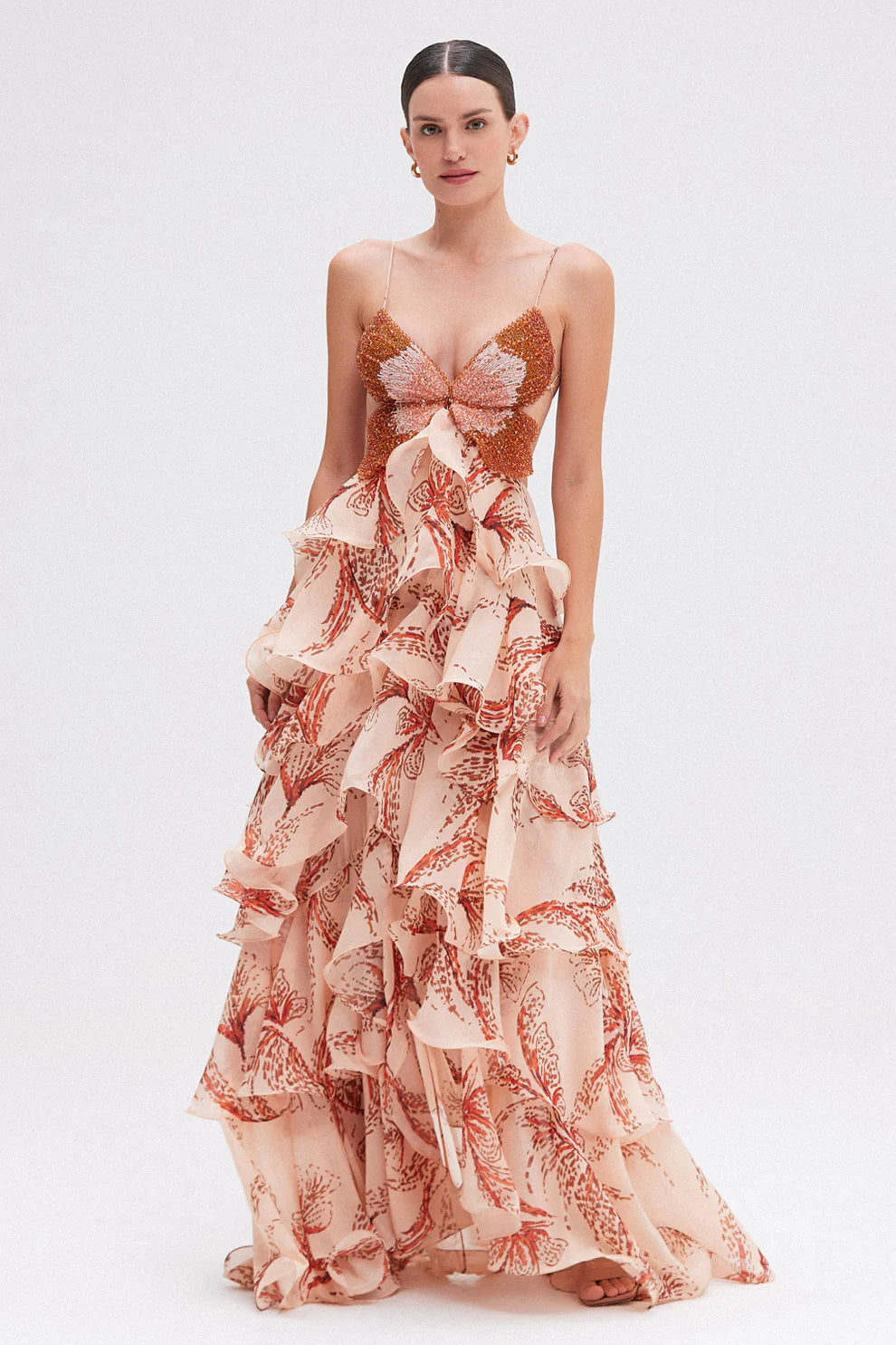 Ameliah | Vestido Largo Con Volantes Y Estampado Floral