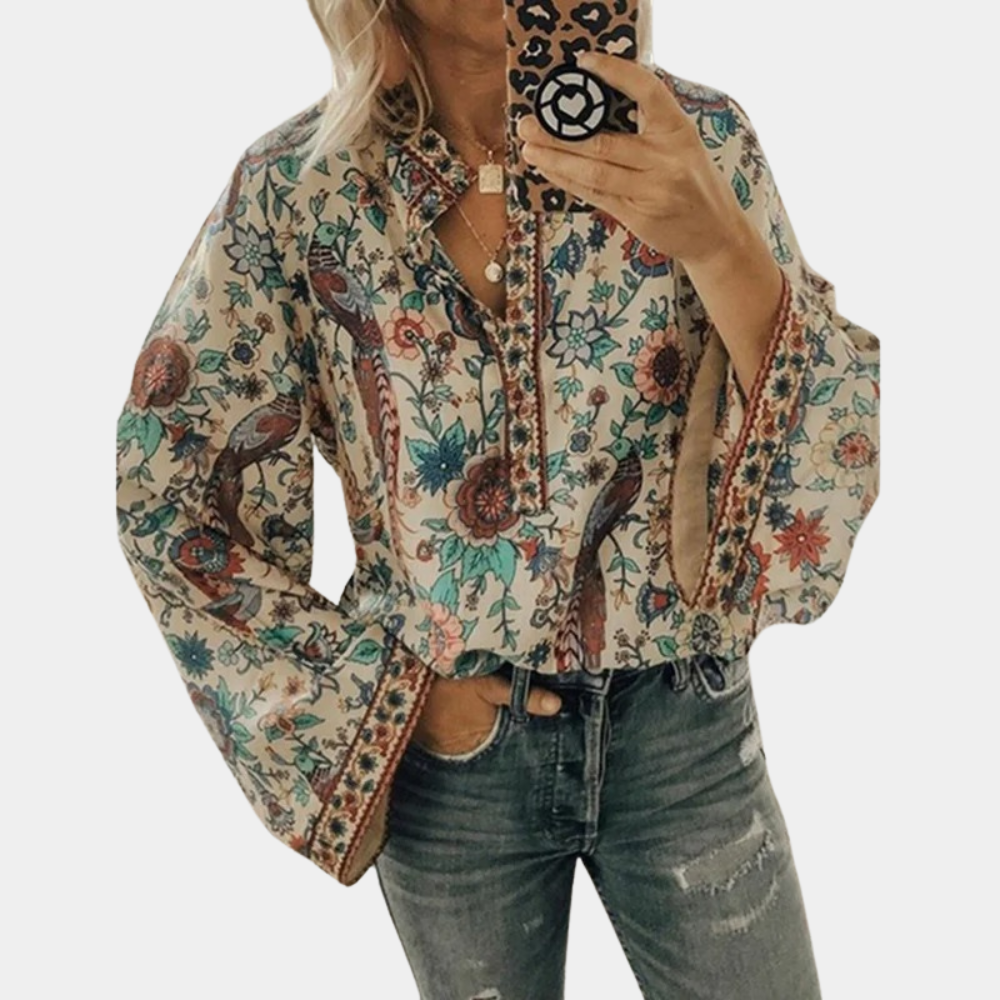 Marilyn | Blusa Floral de Manga Larga Acampanada