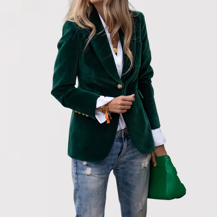 Quirita | Blazer De Terciopelo De Corte Entallado Y Botonadura Simple Para Mujer