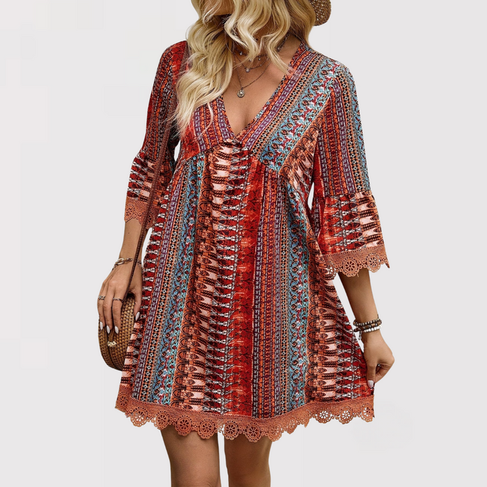 Meline | Minivestido Con Estampado Boho y Escote en V