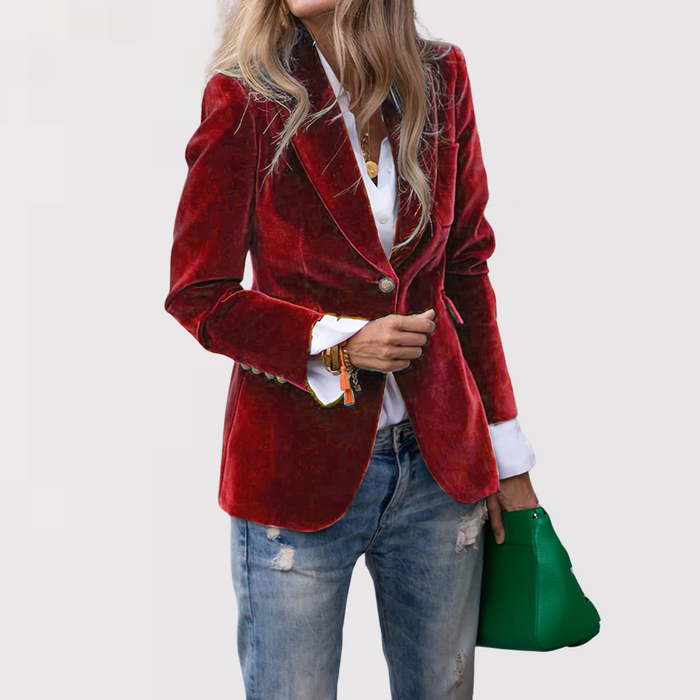 Quirita | Blazer De Terciopelo De Corte Entallado Y Botonadura Simple Para Mujer