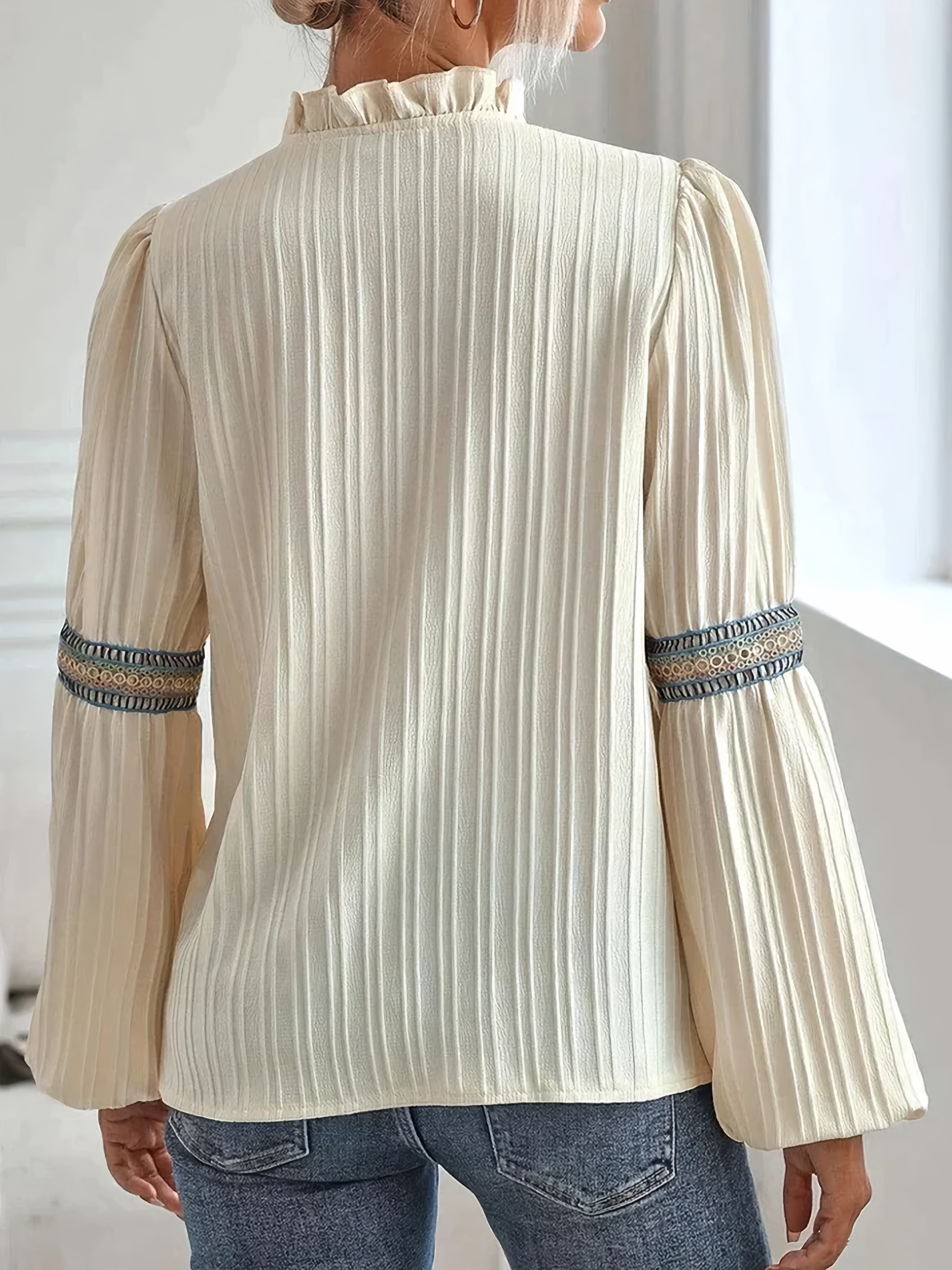 Vinca | Blusa De Manga Larga Plisada Con Cuello De Volantes