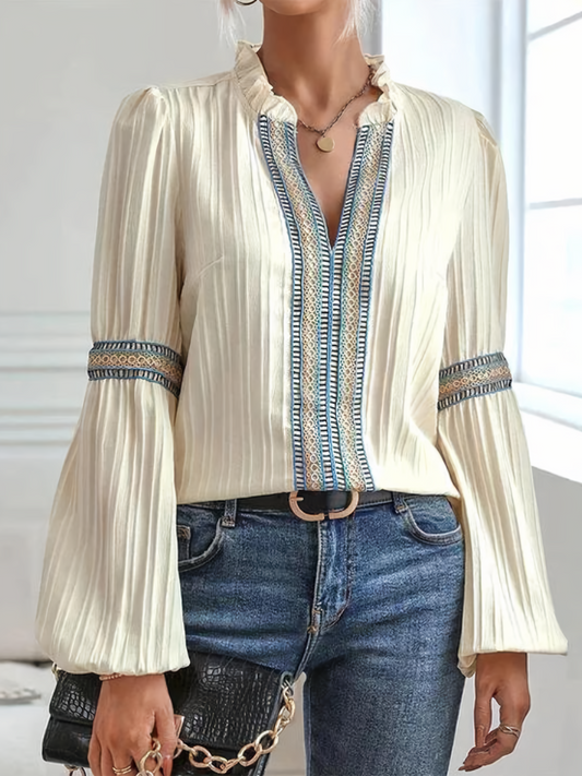 Vinca | Blusa De Manga Larga Plisada Con Cuello De Volantes