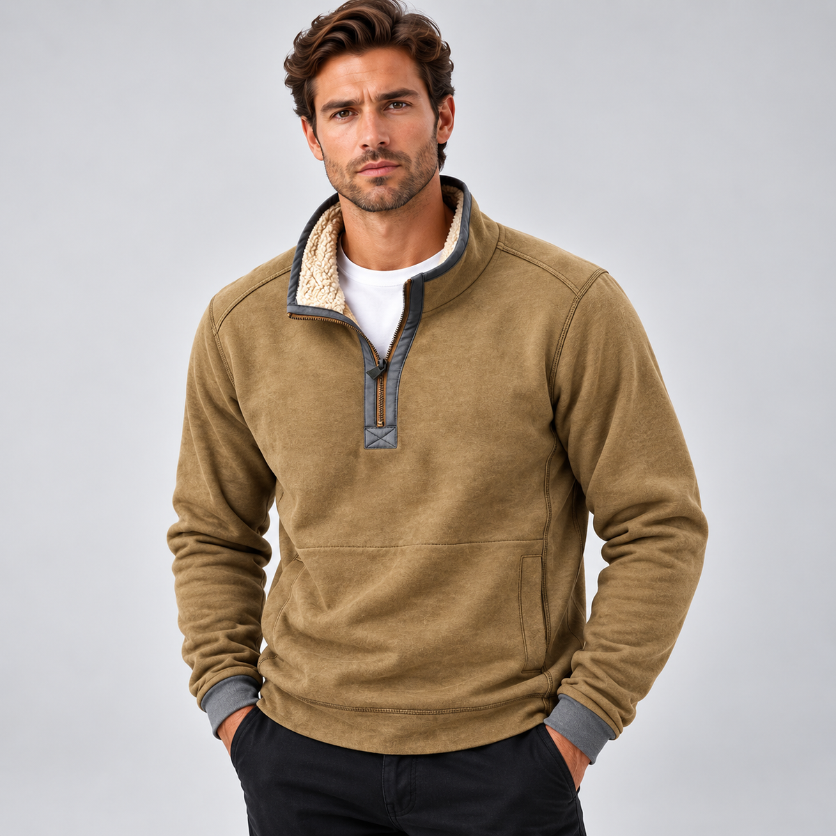 Thanakrit | Pullover con Cierre Cuartel y Cuello Suave