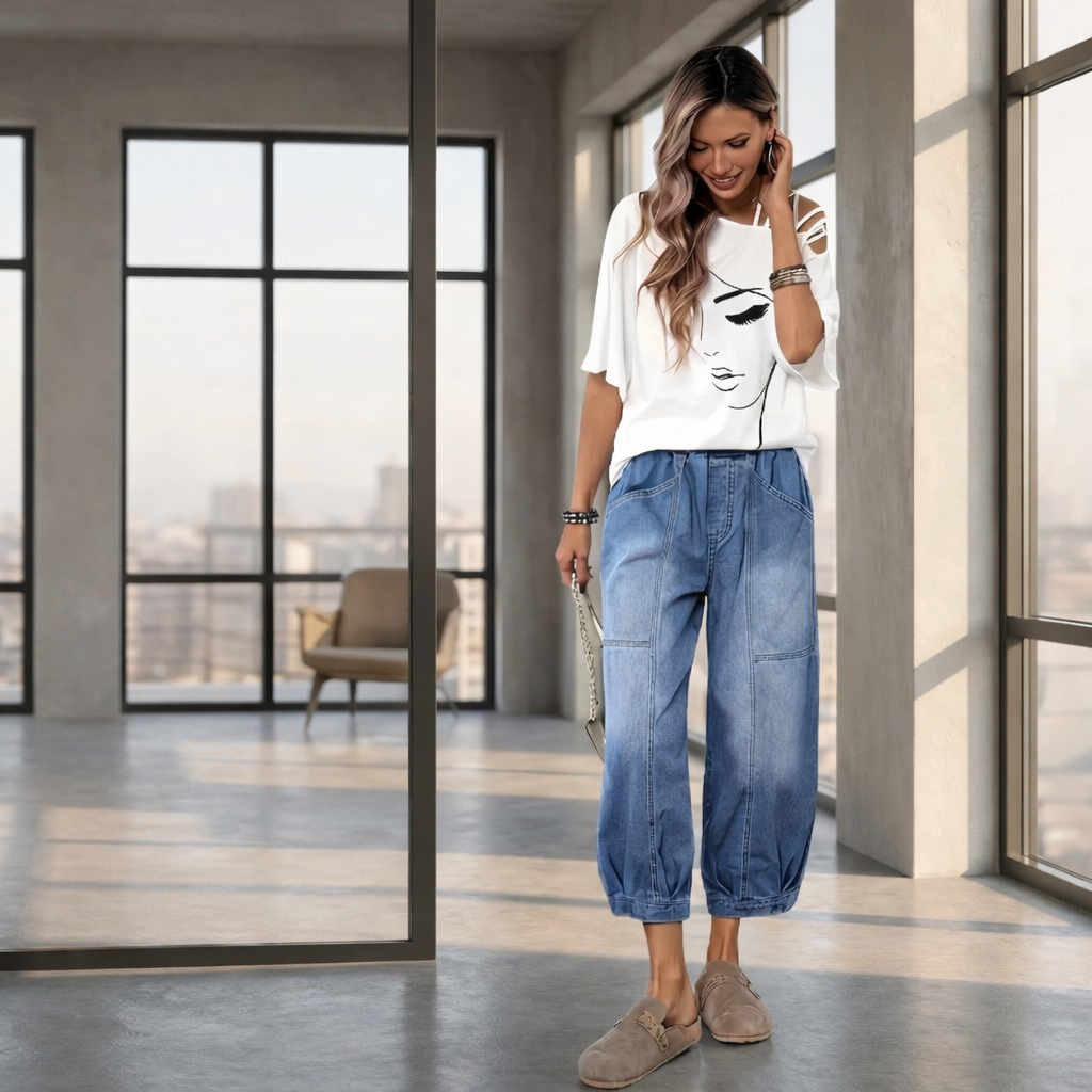 Madavi | Pantalones Vaqueros Azules de Corte Holgado