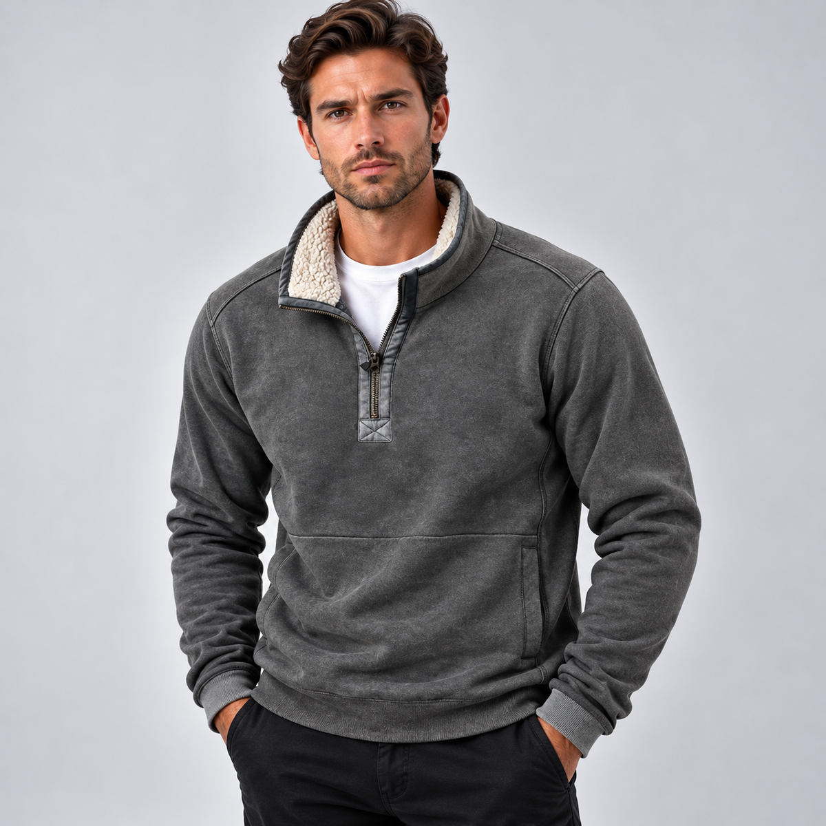 Thanakrit | Pullover con Cierre Cuartel y Cuello Suave