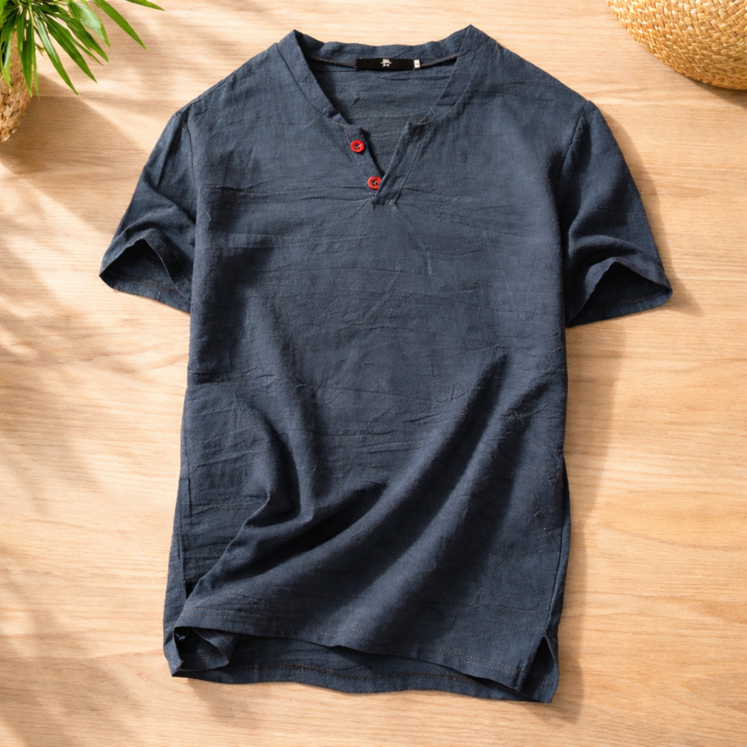 Freddoe - Camiseta Manga Corta Cuello Abierto Con Botones