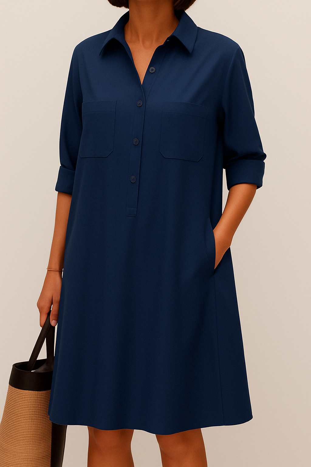 Nelida - Vestido Camisero de Corte en A Con Cuello Botones en la Parte Delantera y Bolsillos