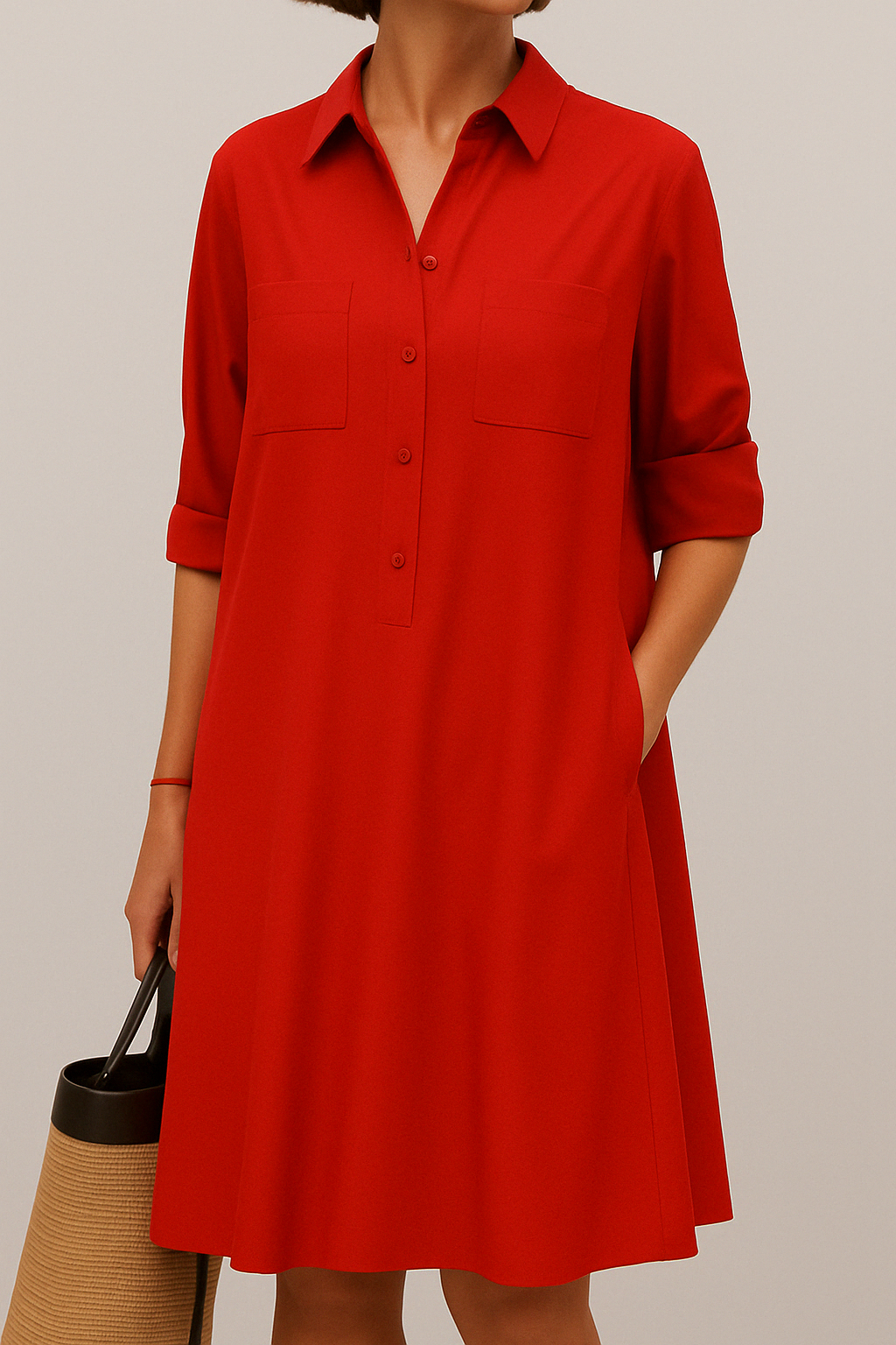 Nelida - Vestido Camisero de Corte en A Con Cuello Botones en la Parte Delantera y Bolsillos