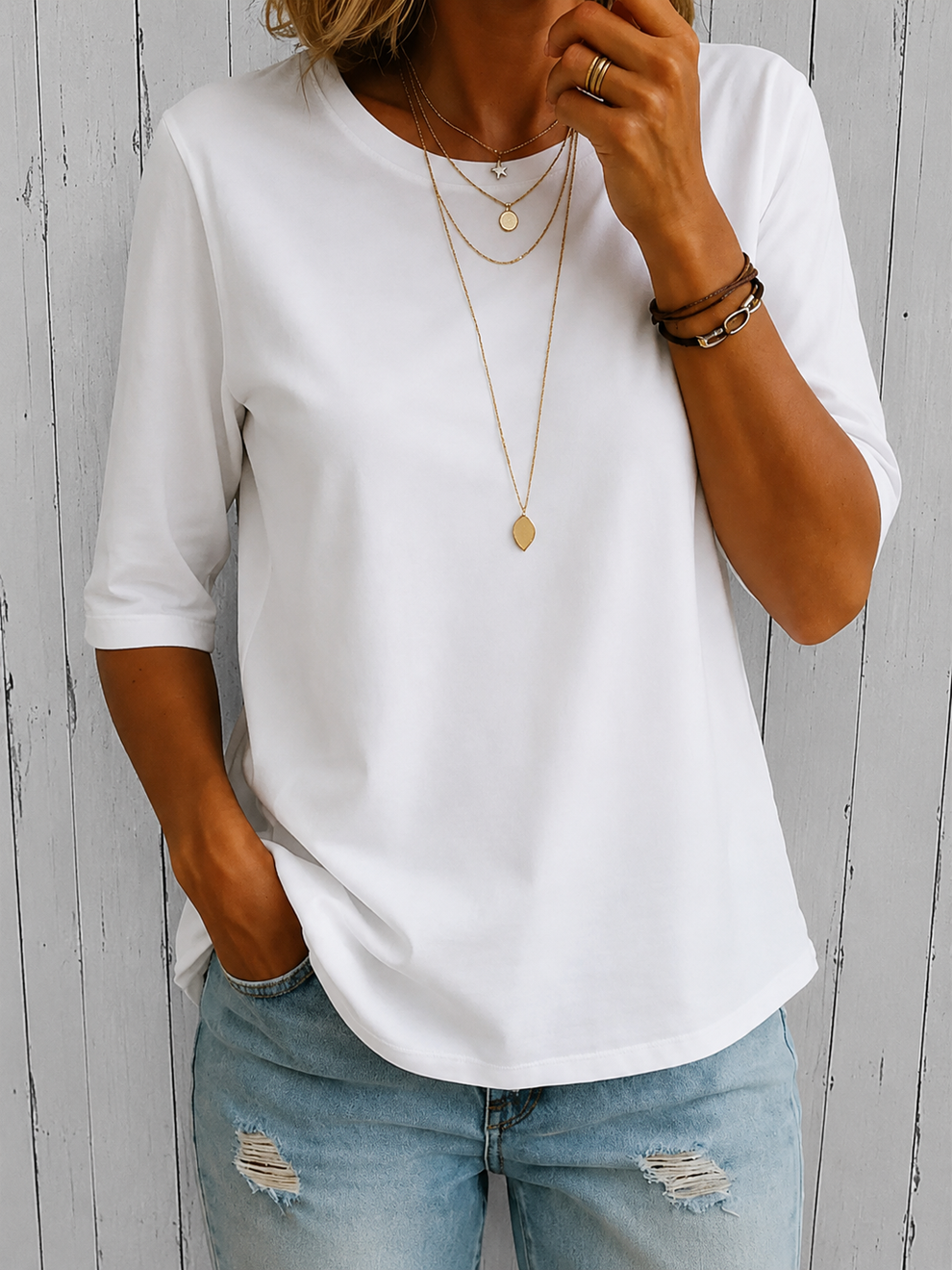 Beela | Camiseta Lisa Con Cuello Redondo