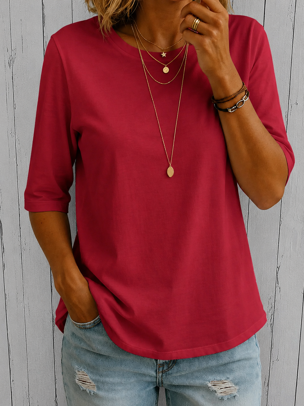 Beela | Camiseta Lisa Con Cuello Redondo