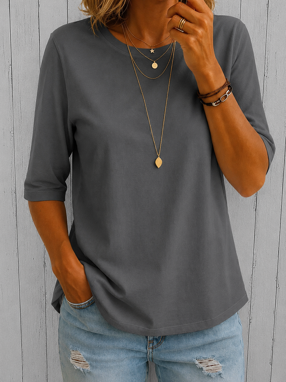 Beela | Camiseta Lisa Con Cuello Redondo