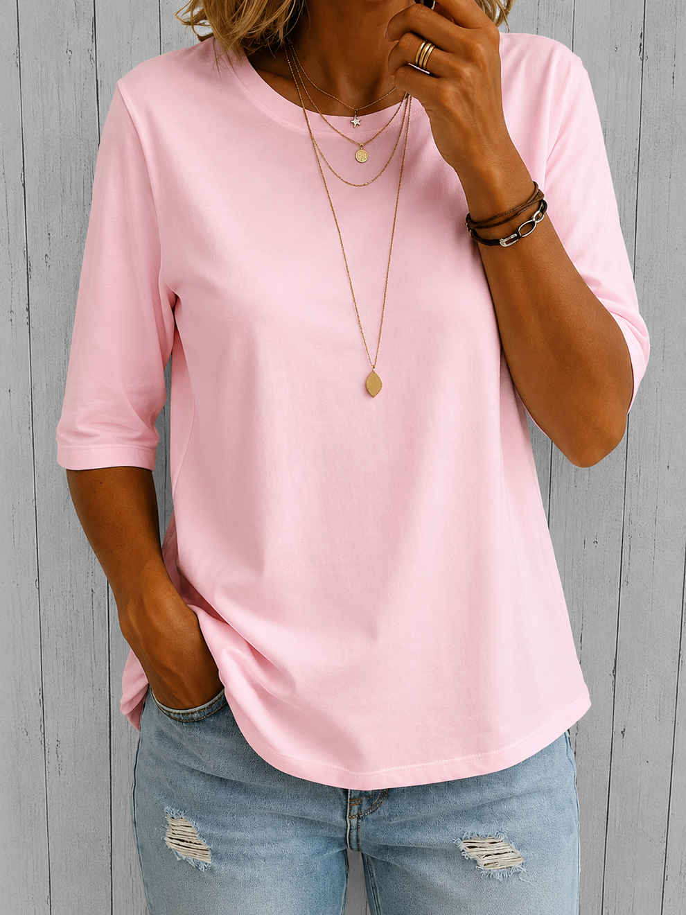 Beela | Camiseta Lisa Con Cuello Redondo