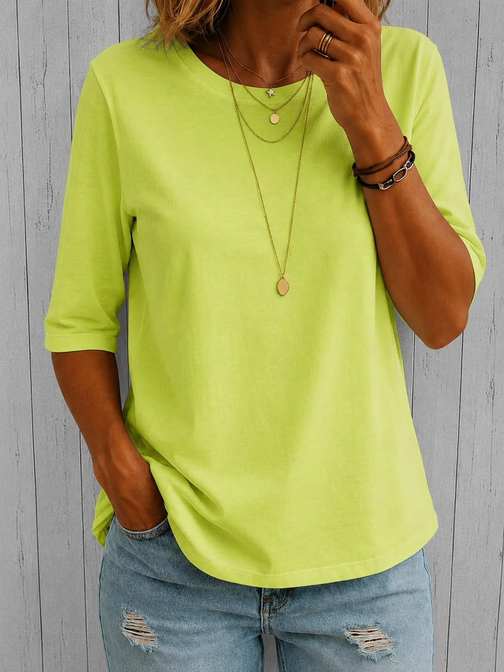 Beela | Camiseta Lisa Con Cuello Redondo
