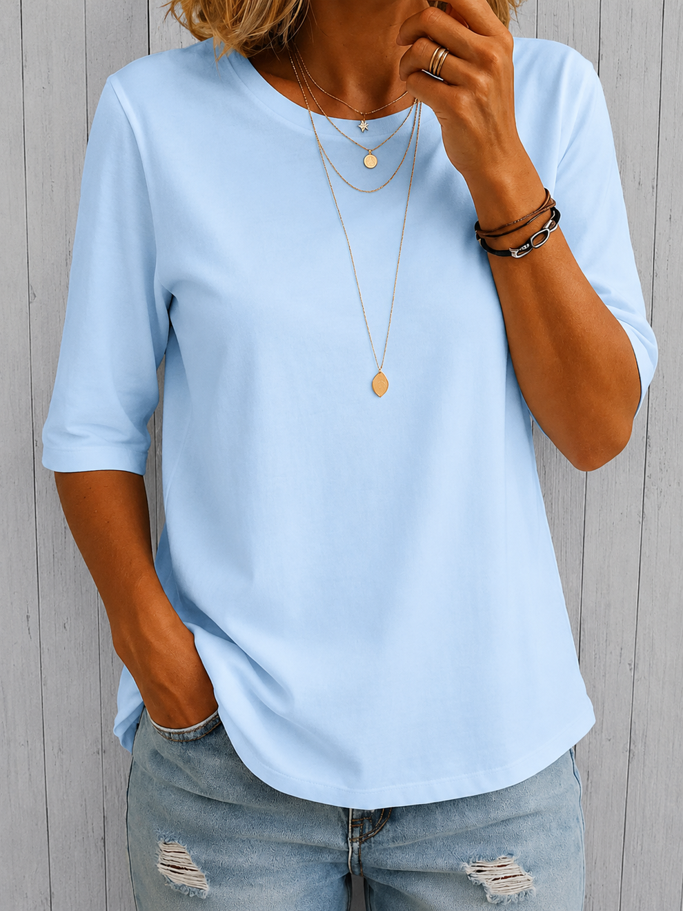 Beela | Camiseta Lisa Con Cuello Redondo