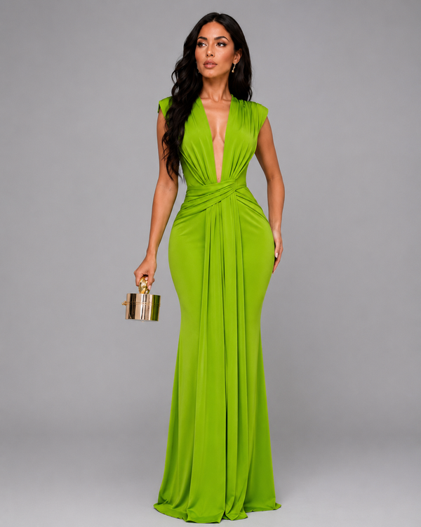Femke | Vestido Largo Con Fruncidos en el Escote en V