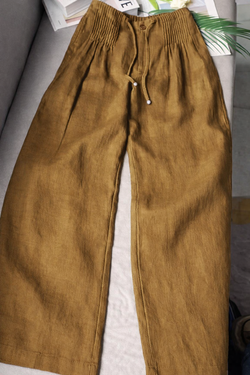 Kuupik | Pantalón Lino Mujer Wide Leg Plisado