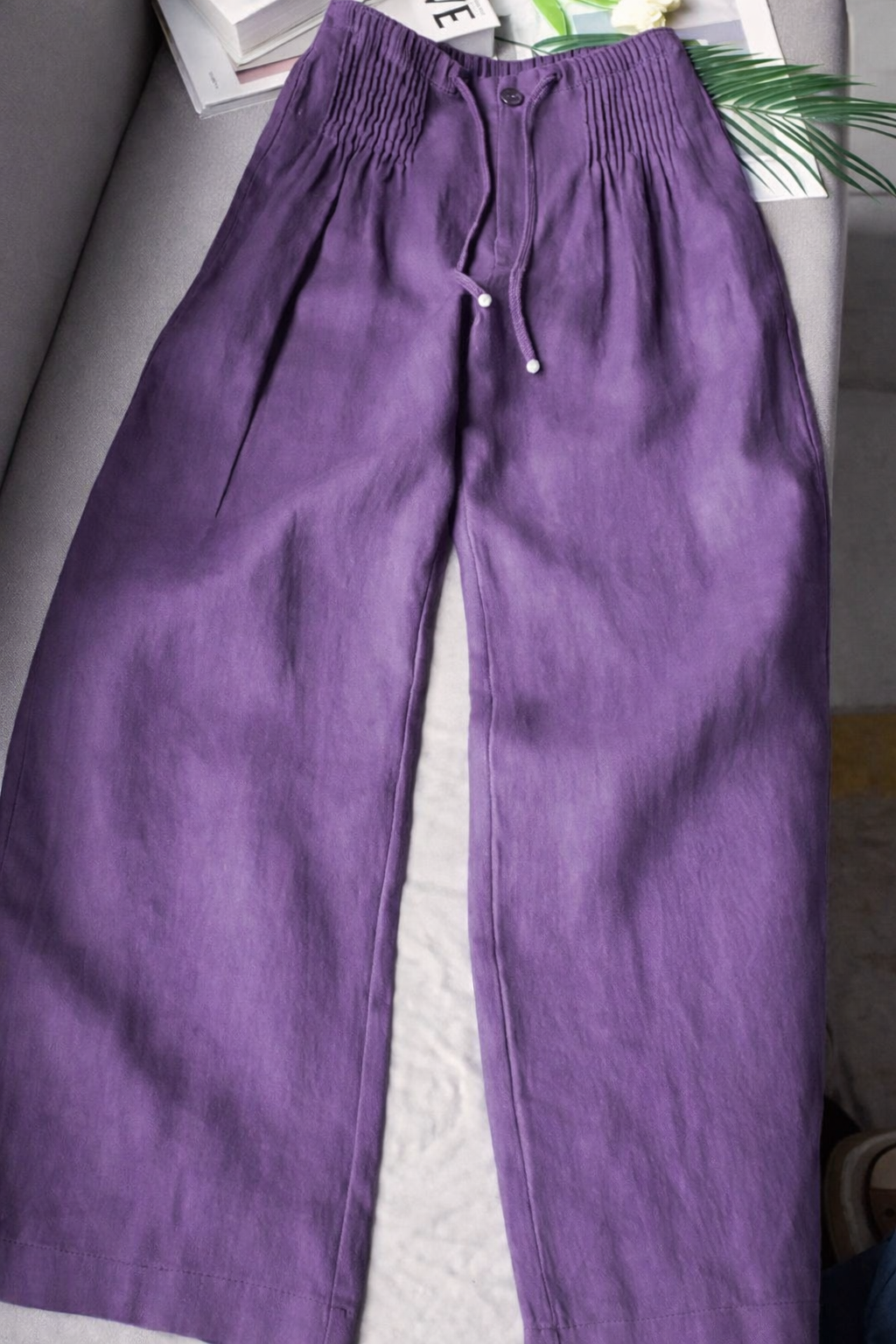Kuupik | Pantalón Lino Mujer Wide Leg Plisado