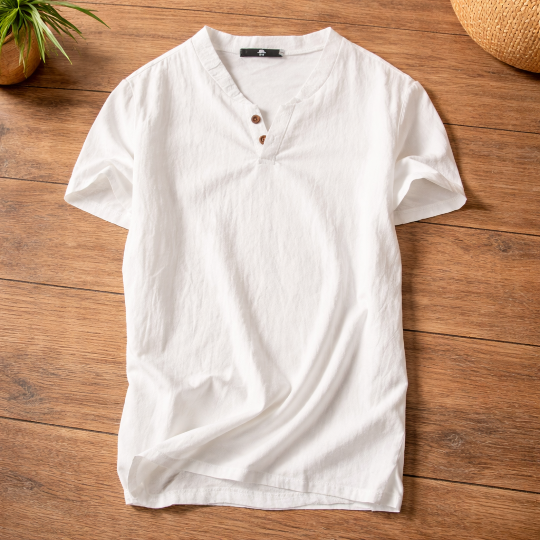 Freddoe - Camiseta Manga Corta Cuello Abierto Con Botones