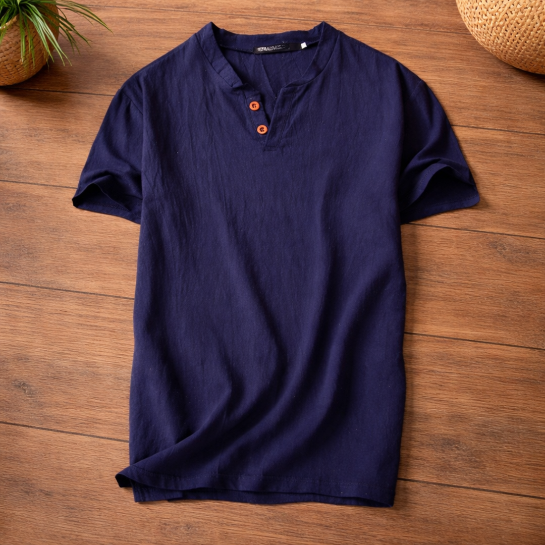 Freddoe - Camiseta Manga Corta Cuello Abierto Con Botones