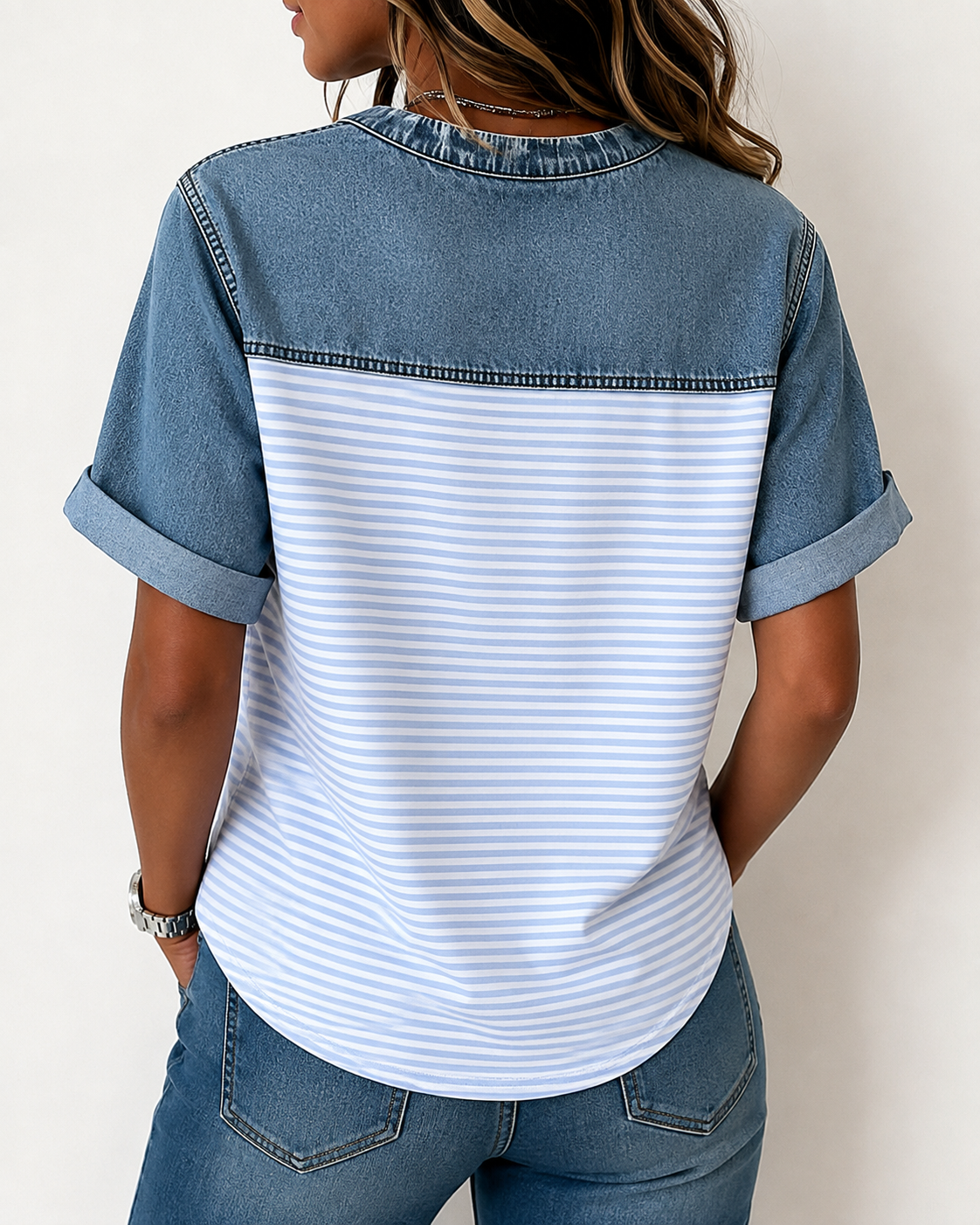 Tessie | Blusa de rayas con panel vaquero