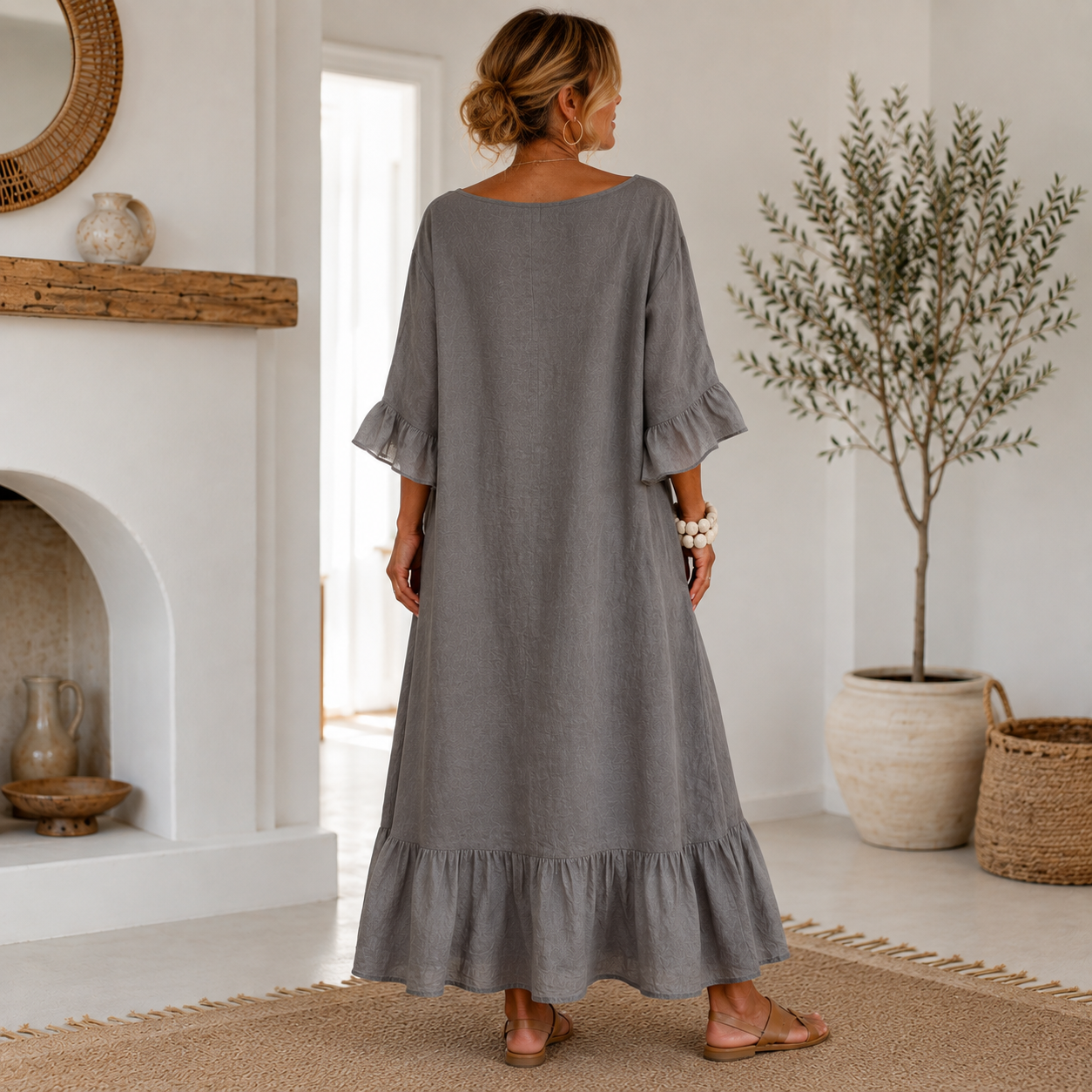 Hannele | Vestido Largo Con Puños Y Bajo Con Volantes