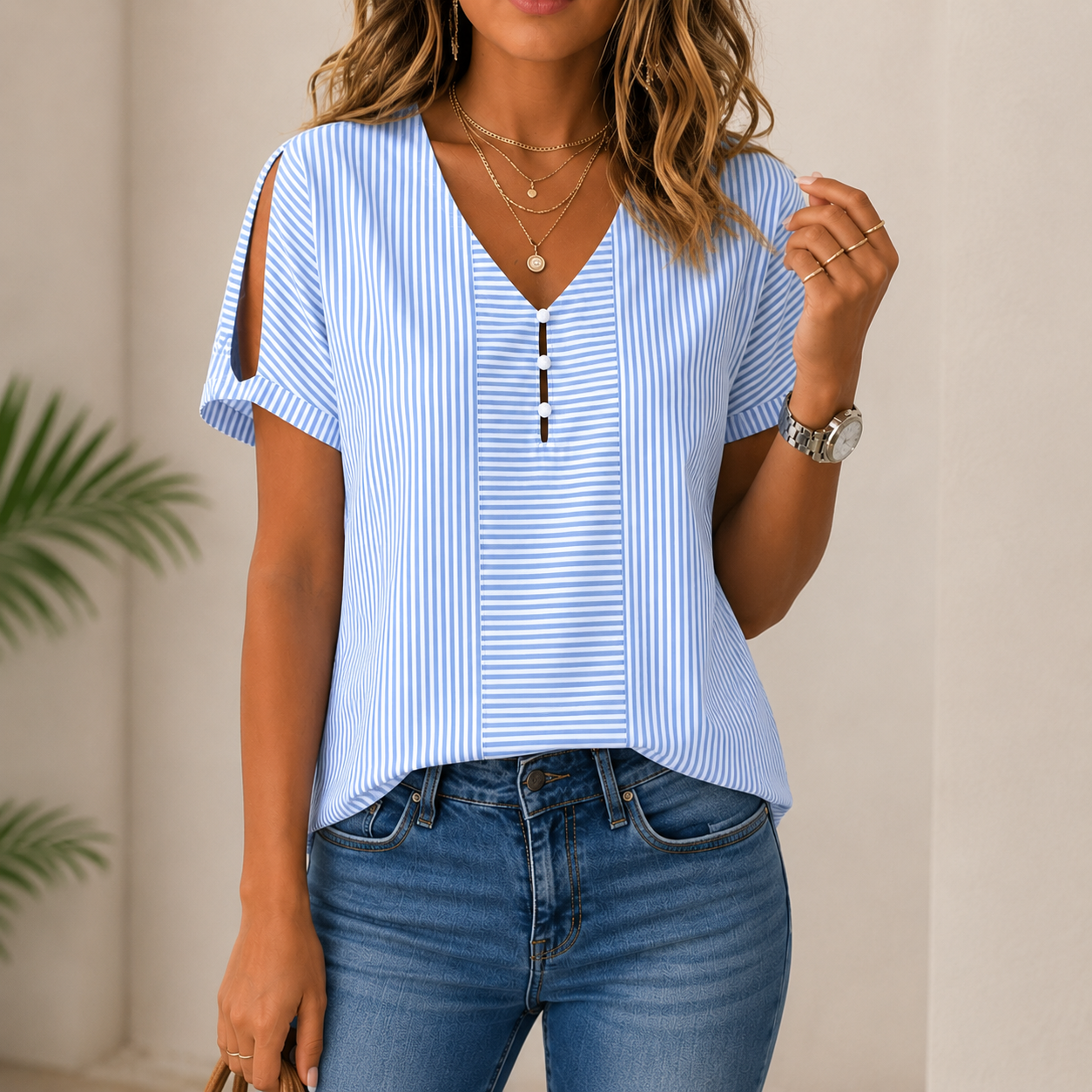 Shirri | Blusa a Rayas con Escote en V
