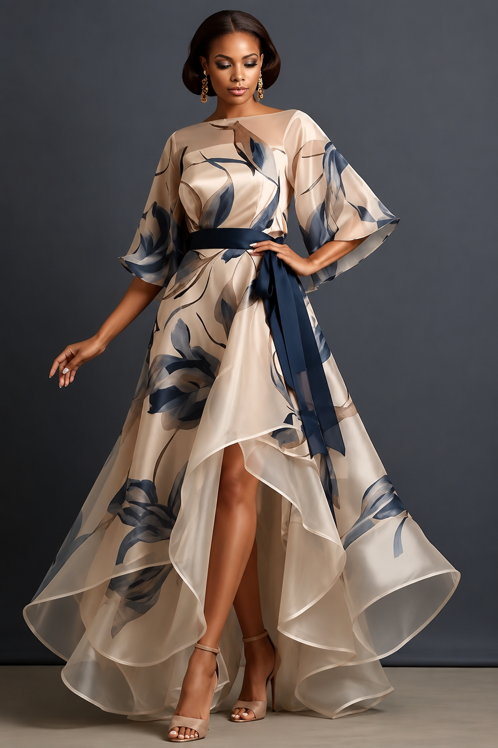 Lunara | Vestido MIDI Asimétrico Con Estampado Floral